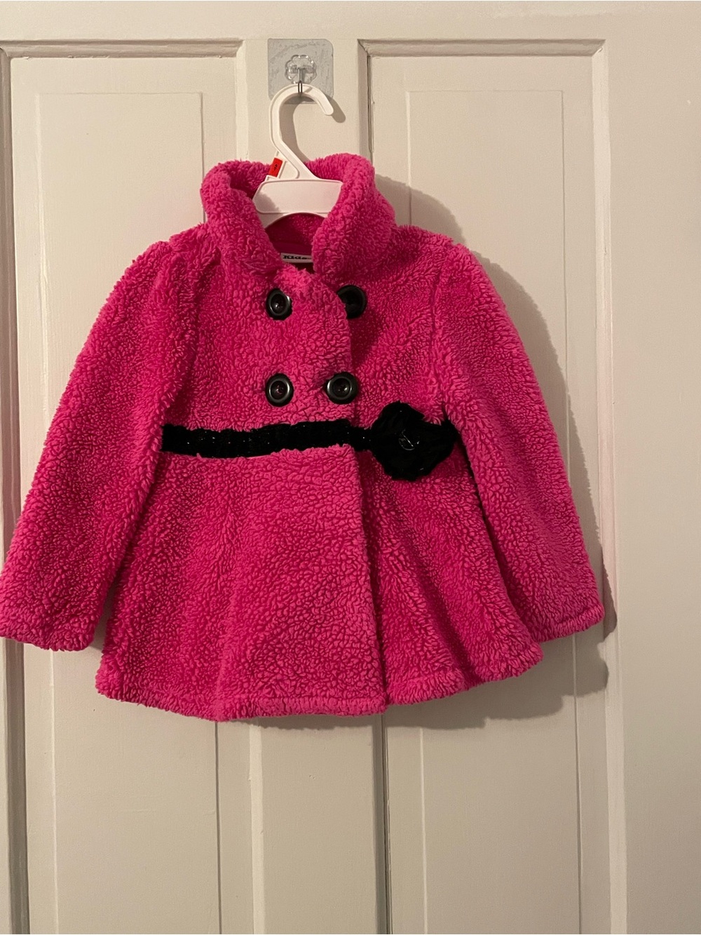 Kids Headquarters Hot Pink Faux-Sherpa Double-Breasted Coat with Black Trim